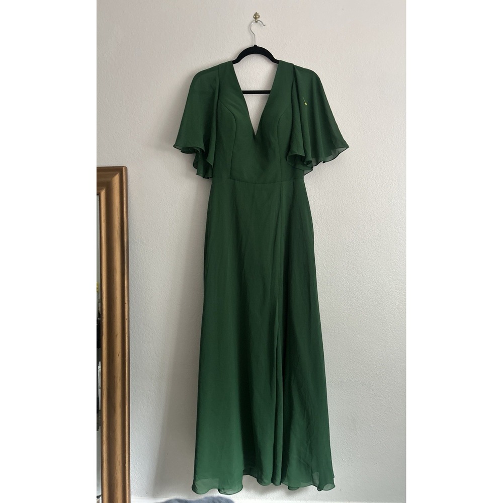 Women's Long Green Dress Gown Flowy Maxi Dress With Lace Up Back Short Sleeves